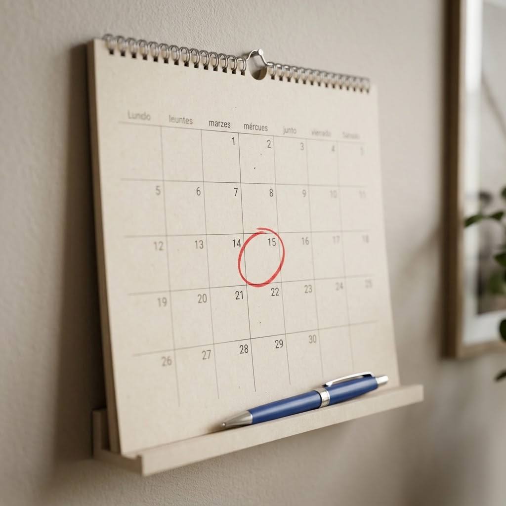Calendario de pared con una fecha marcada en rojo