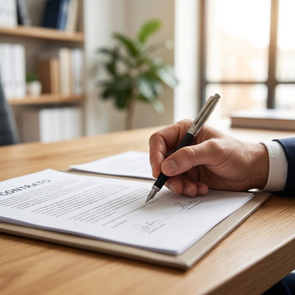 Angel Law Firm | Cuánto cuesta un abogado de inmigración Persona firmando un contrato de servicios con una pluma